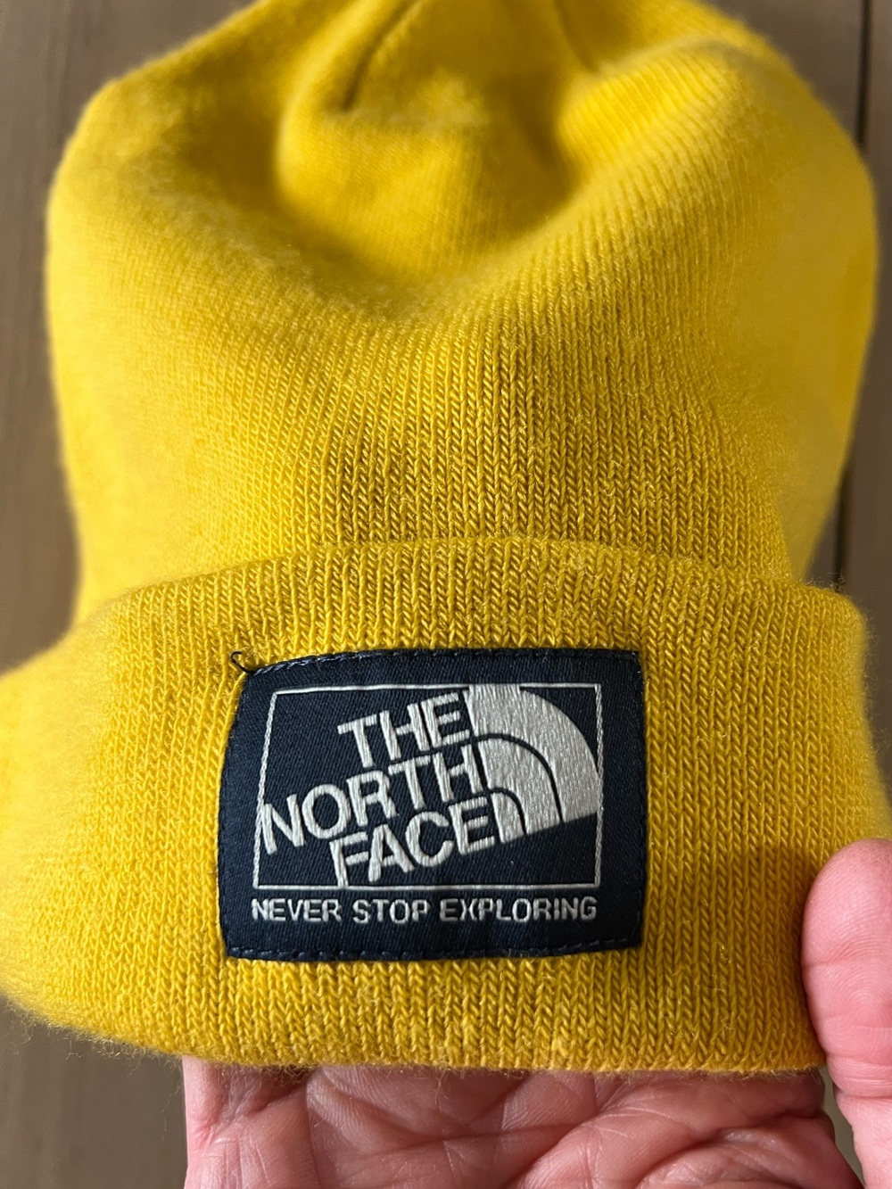 The North Face Yellow Cuffed Beanie with Logo Patch
